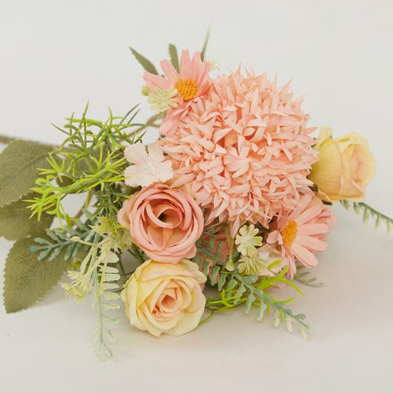 Artificial Rose Flower with Green Leaves UV Resistant Fake Silk Flower Home Wedding Party Table Centerpiece Indoor Outdoor Faux Bloom Decoration