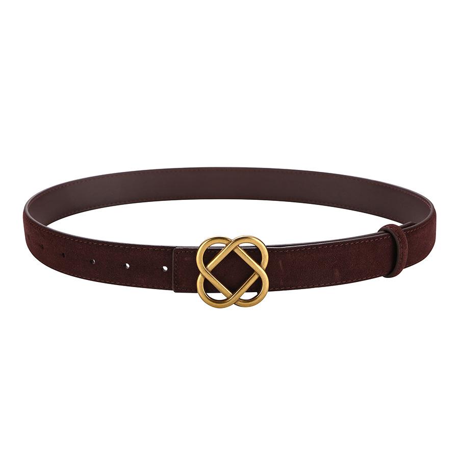2.8cm Wide Suede Cowhide Belt for Women, Vintage Style with Retro Golden Buckle, Skinny Waistband for Dresses & Jeans