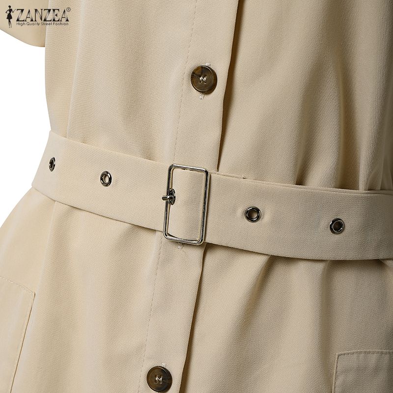 ZANZEA Abito camicia casual da donna a maniche corte con colletto rovesciato