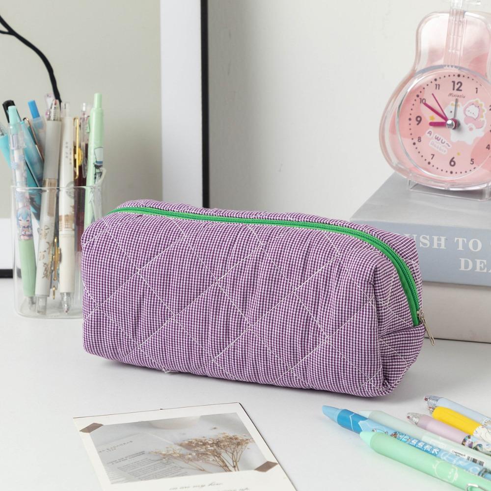 

Portable Large Capacity Pen Bag Contrast Color Multi-function Stationery Storage Bags Pen Box фиолетовый
