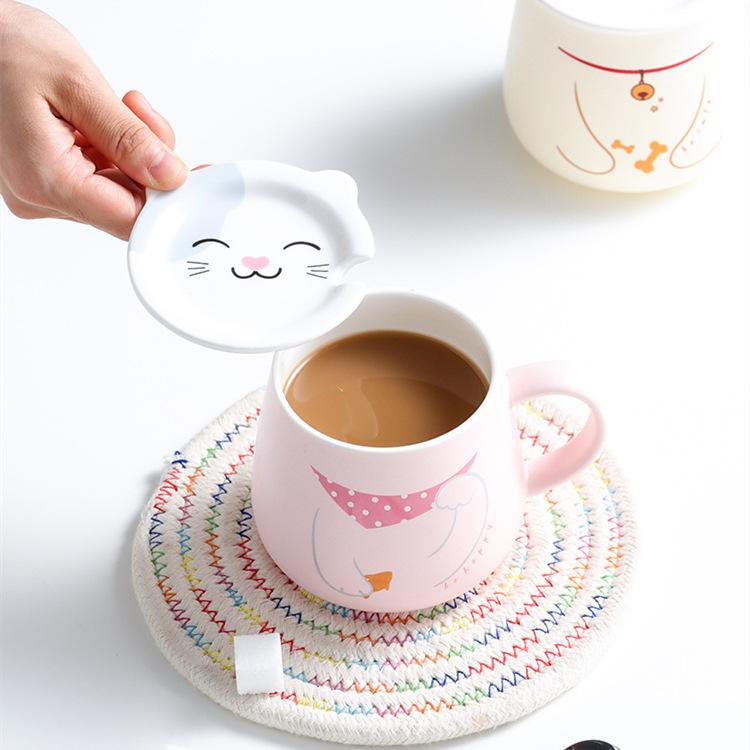 Cute Cartoon Ceramic Cup Creative Animal Face Cover Mug Shiba Inu Cup Taste Cat Water Cup Big White Bear Breakfast Cup