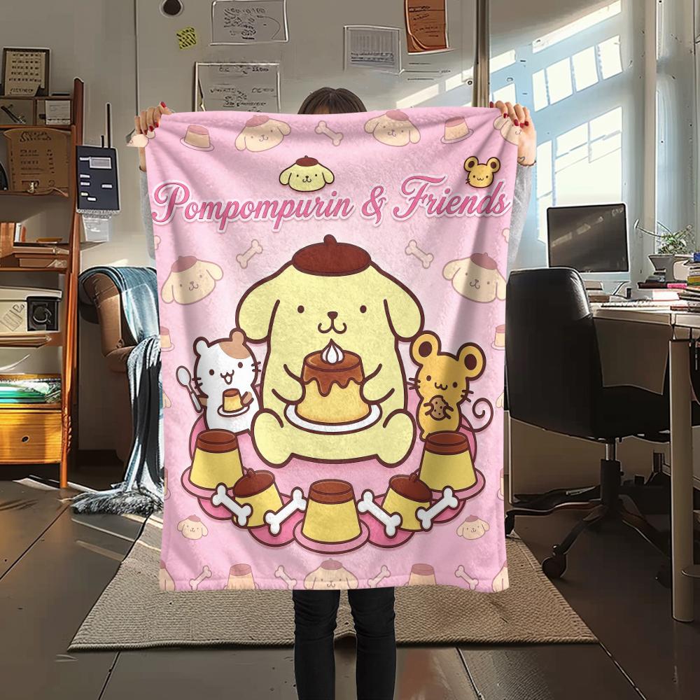 1PC Pompompurin Print Flannel Blanket, High quality All Seasons, Home Decor, Warmth and Comfort, Perfect for Christmas Gifts