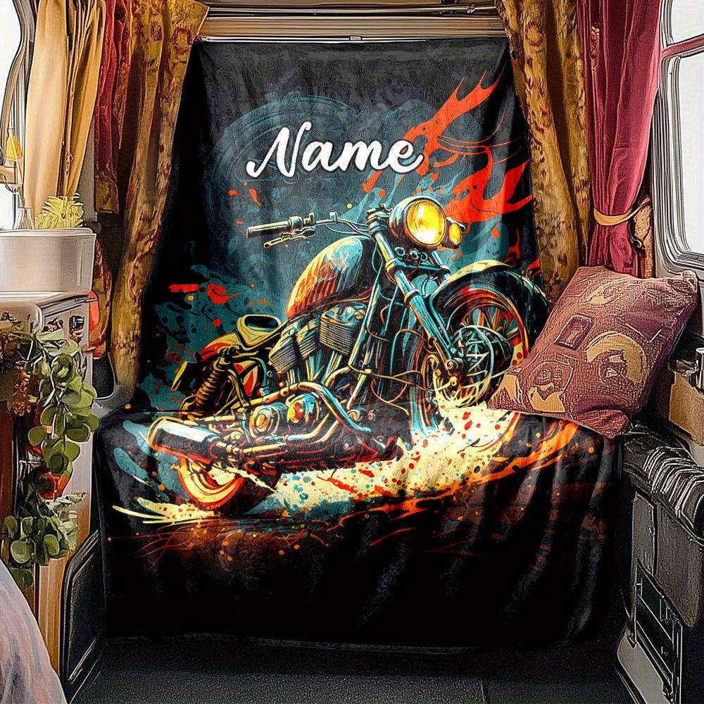 Motorcycle Flames Personalized Name Blanket Personalized Name Soft Comfortable Stylish Blanket Car Blanket Perfect For Travel Camping Outdoor Home