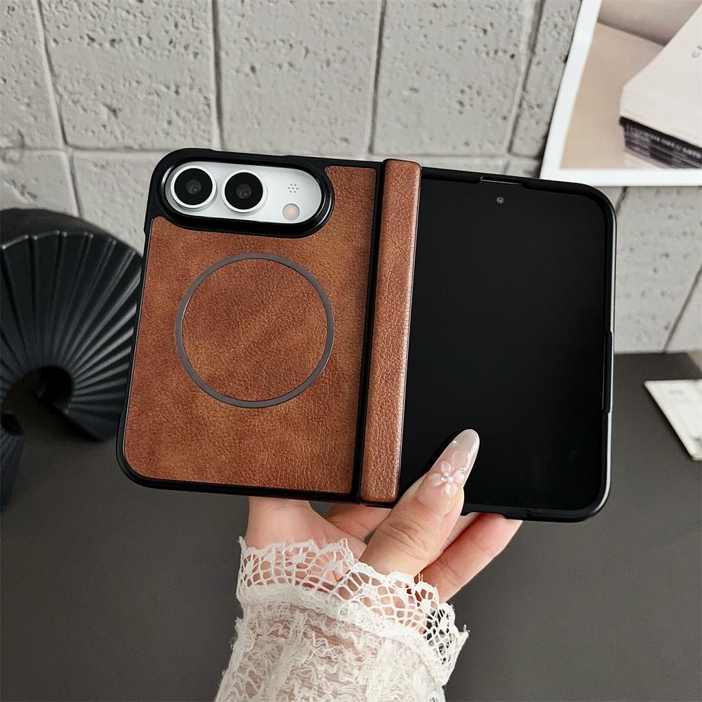 Retro PU Leather Hinge Full Protection Shockproof For MagSafe Magnetic Phone Case For Apple iPhone Ultra 18 Fold Hard Cover