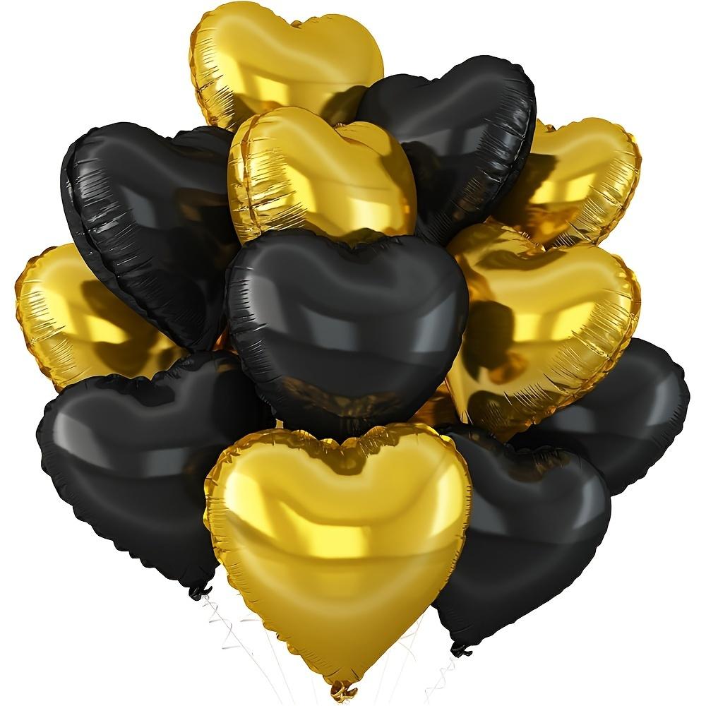 10 Stück Herzförmige Schwarz und Goldene Aluminiumfolienballons Set Vielseitige Partydekorationen für Hochzeiten, Geburtstage, Abschlussfeiern