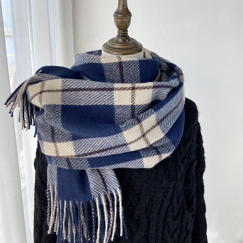 Plaid Scarf Women's New Autumn and Winter Fashion Imitation Cashmere Fringed Shawl Thickened Warm Scarf Windproof, Warm & Decorative, Casual Shawl