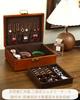 LIBOLXSP Olive Wood Two-Tier Jewelry Box with Lock, Storage Box for Travel, Mother's Day Gift (Dark Brown, 23 X 18 X 8.5 Cm, Divided Storage)