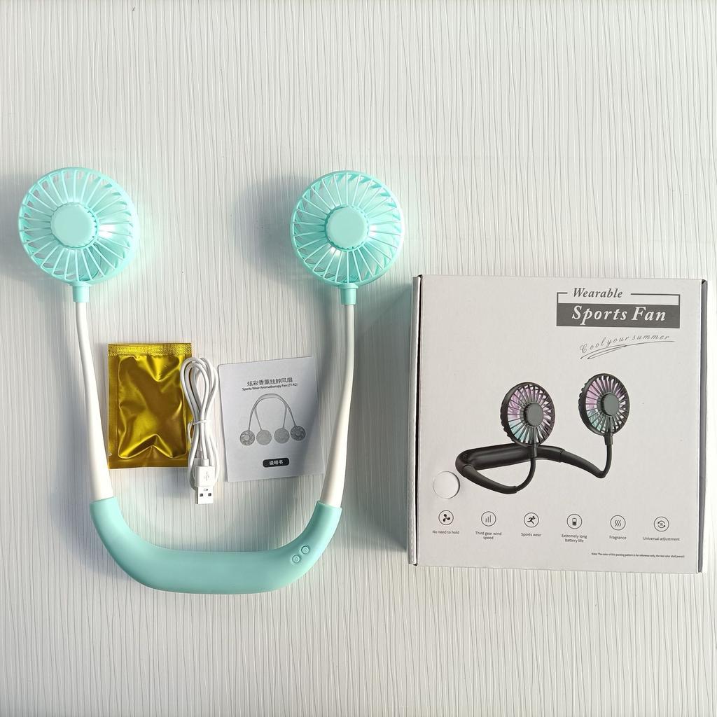 Travel Portable Neck Fan Usb Personal Mini Lazy Person Fan 360 Degree Rotation Cooling Wearable Fan with Electric Power Source