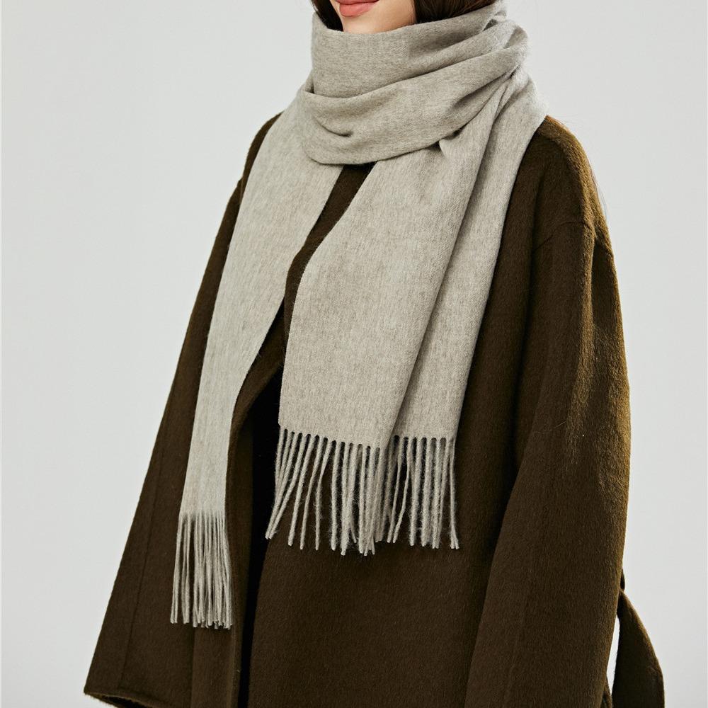 High-quality yak velvet scarf women's solid color fringed shawl dual-purpose winter warm monochrome pure versatile