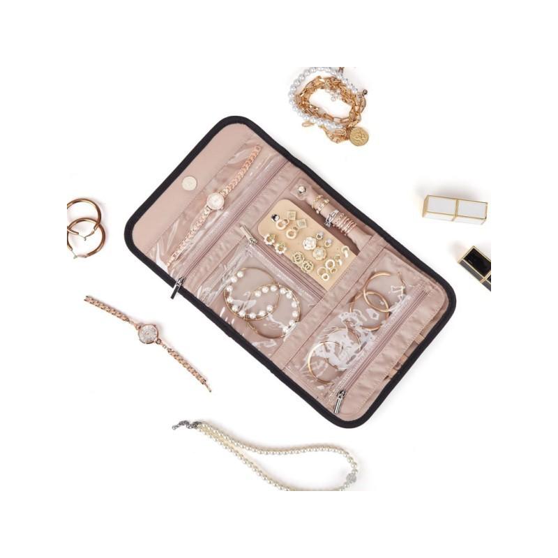 Foldable Travel Jewelry Organizer Roll, Portable Storage For Earrings Necklaces Rings