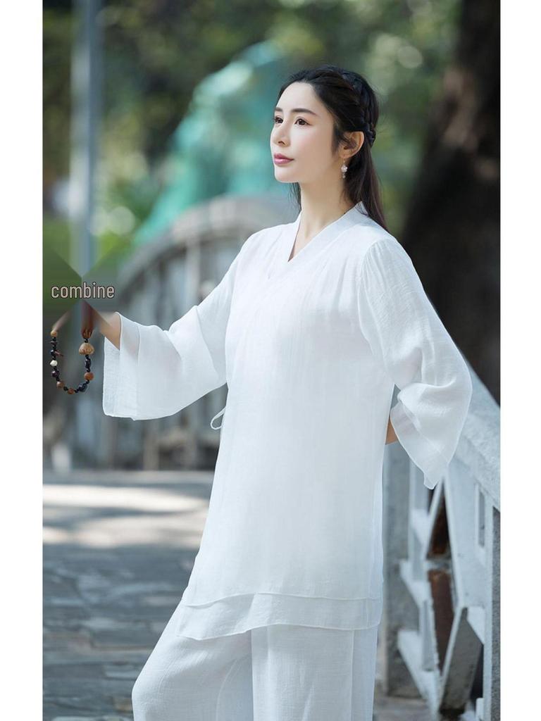 Women's Ethnic-Style Cotton Linen Zen Suit - Perfect for Tea Ceremony, Tai Chi, or Yoga