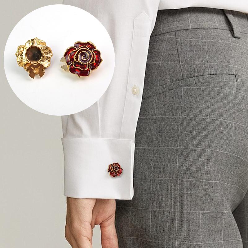 1PC Accessories Wedding Button Decoration Gift Jewelry Electroplating Rose Shape Rhinestone Cufflinks Exquisite 30/40x17mm