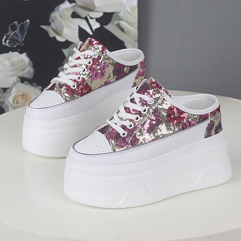 Fashion 12CM Platform Slippers Wedge Shoes Women Summer Platform High Sequined Slipper Air Mesh Breathable Women Summer Shoes