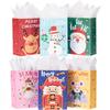 LeZakaa 24PCS Christmas Gift Bags Assortment, White Kraft Paper Gift Bag - Reindeer, Snowman, Santa Claus, Nutcracker and Mouse Soldier, Ballerina -