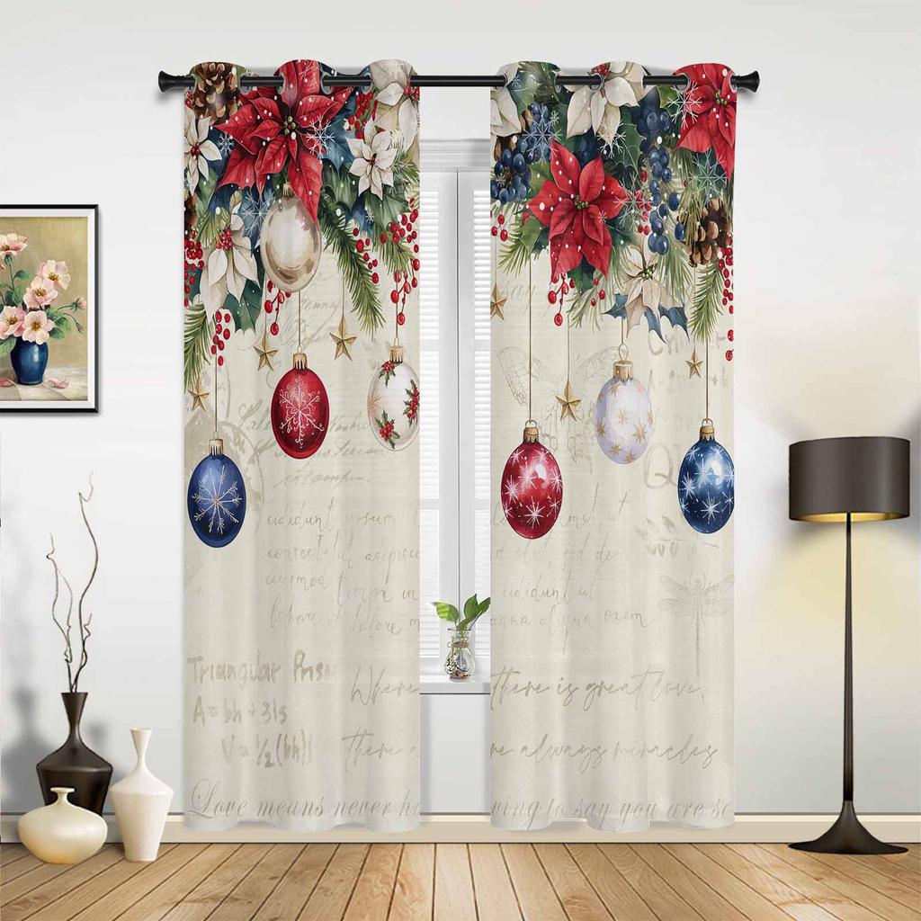 Christmas Tree Snowflake Polar Bear Pink Print Curtains for Bedroom Living Room Drapes Kitchen Window Curtain Home Decoration