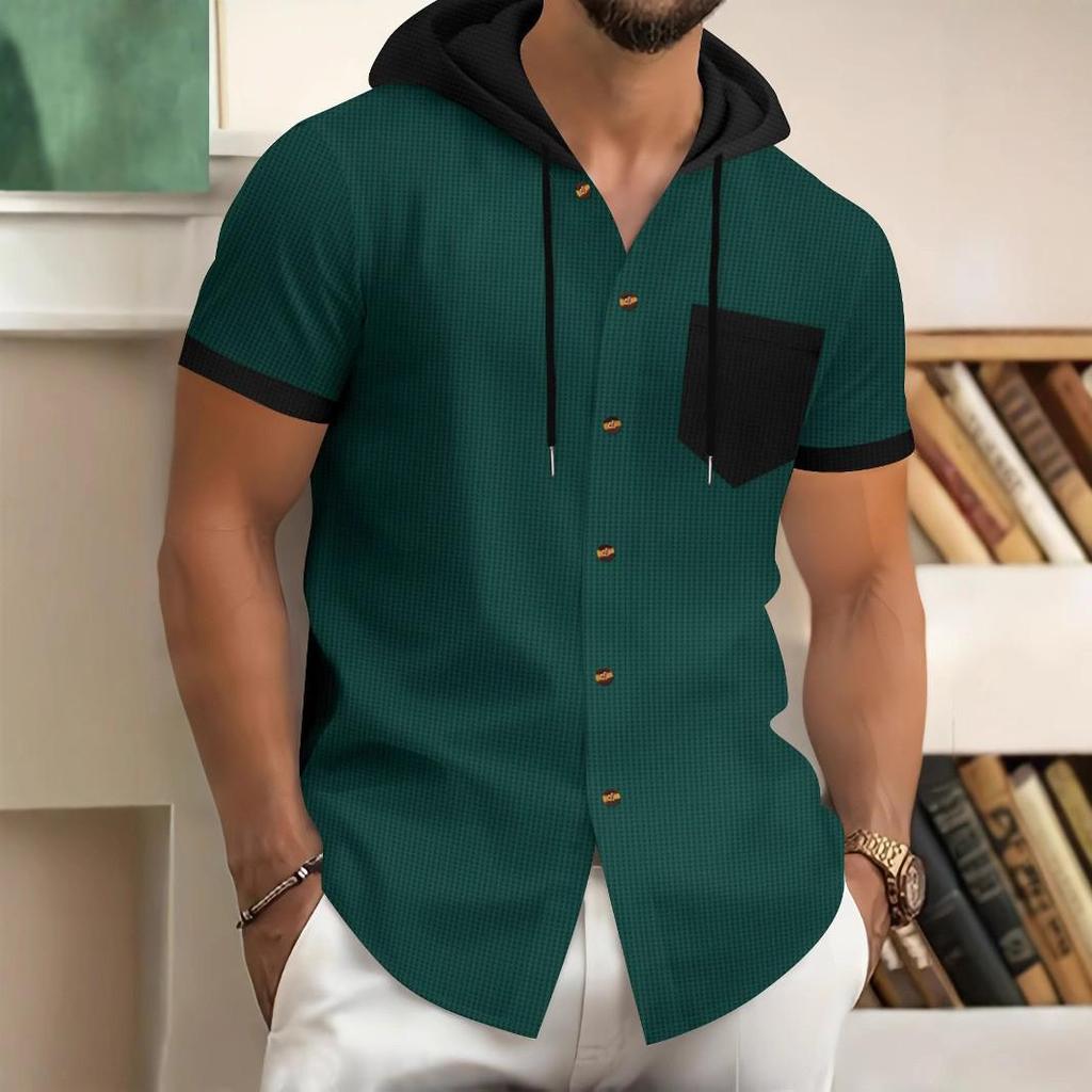 Men's Solid Color Waffle Knit Hooded Cardigan Jacket 2025
