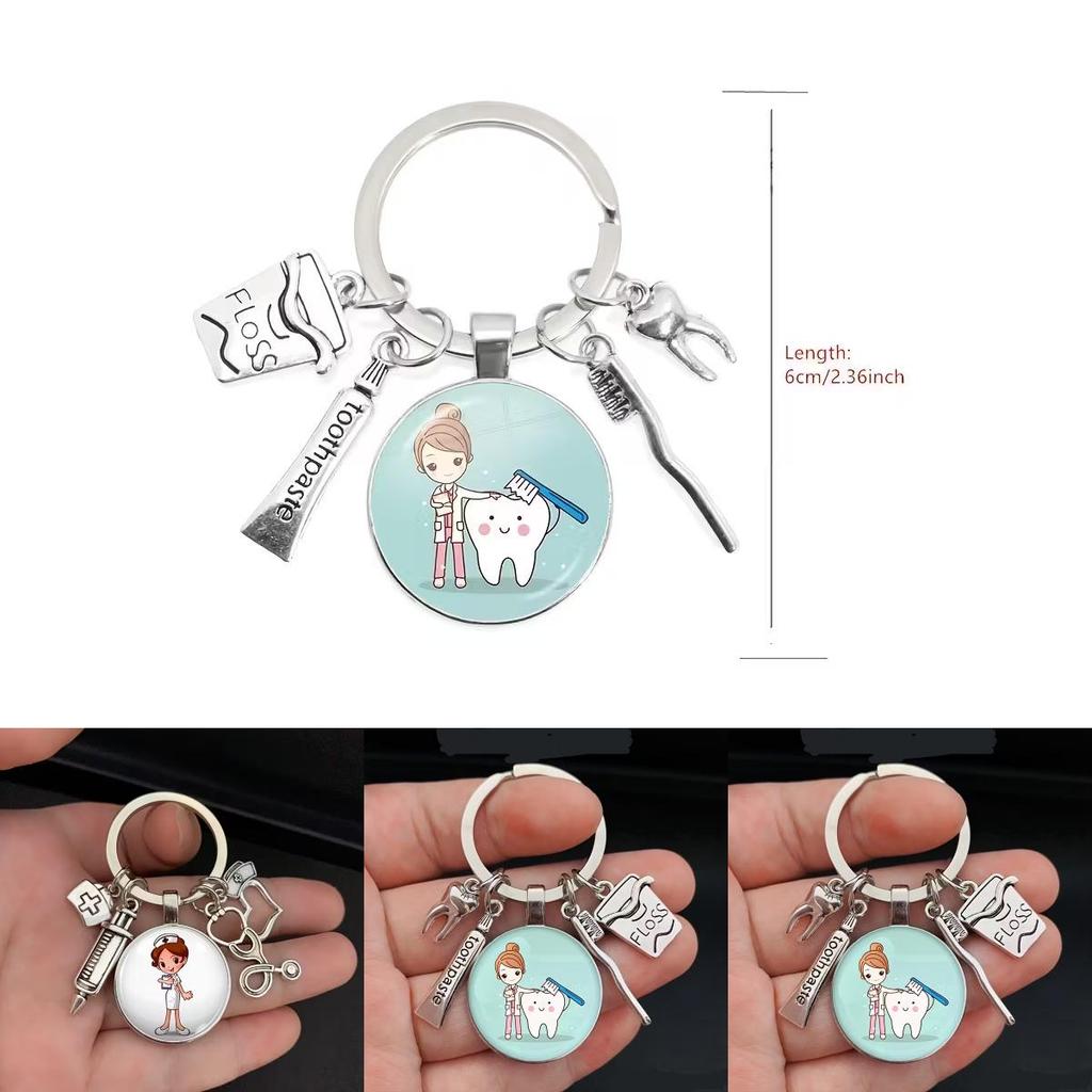 Dental Care Nurse Keychain With Medical Syringe And Stethoscope For Gift And Celebration