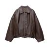 Vintage PU Leather Bomber Jackets Autumn Ladies Zipper Lapel Long Sleeve Pocket Coat With Belt Women's Loose Streetwear
