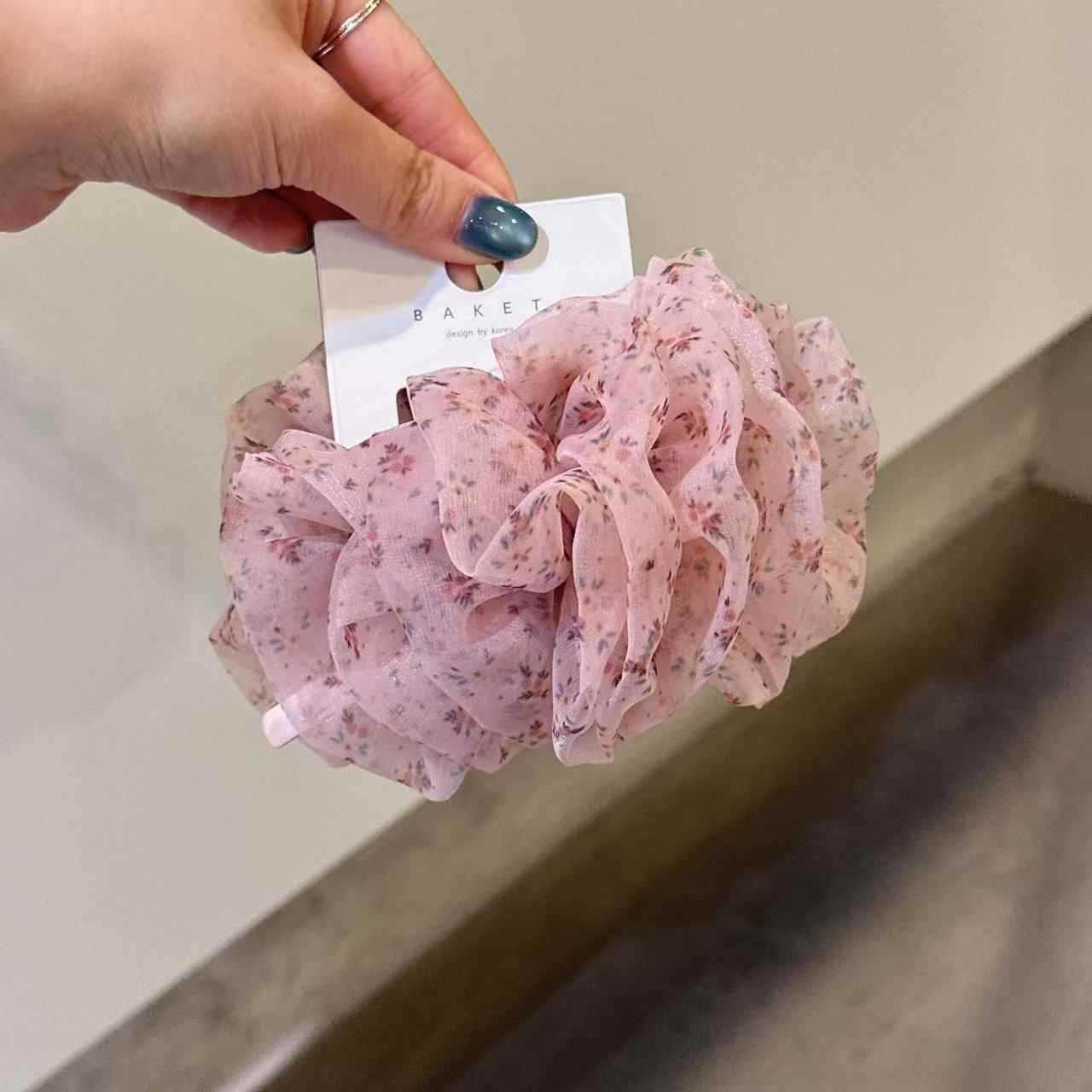 Pink Floral Mesh Claw Clip - Girly Fairy Style Hair Accessory for Stylish Updos