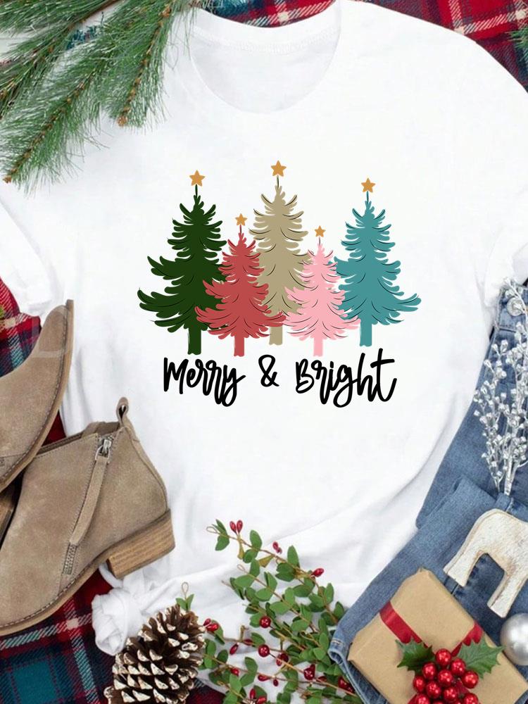 (Asian Size) sweet letter cute New Year festival Women Print Holiday Tee Top  Merry Christmas Casual Lady Short Sleeve Fashion Graphic T-shirts