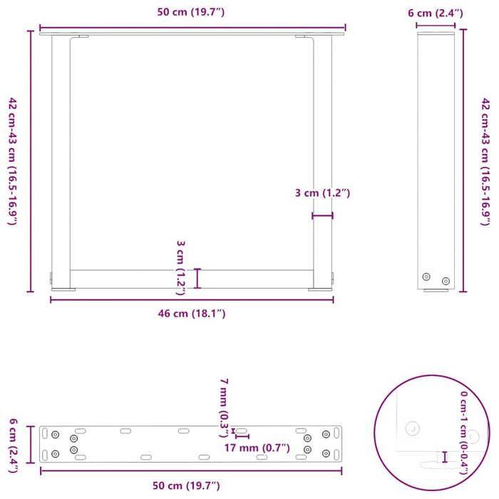 VidaXL Pieds de table basse en U, 2 pièces, blanc, 50 x (42-43) cm, acier 4013157