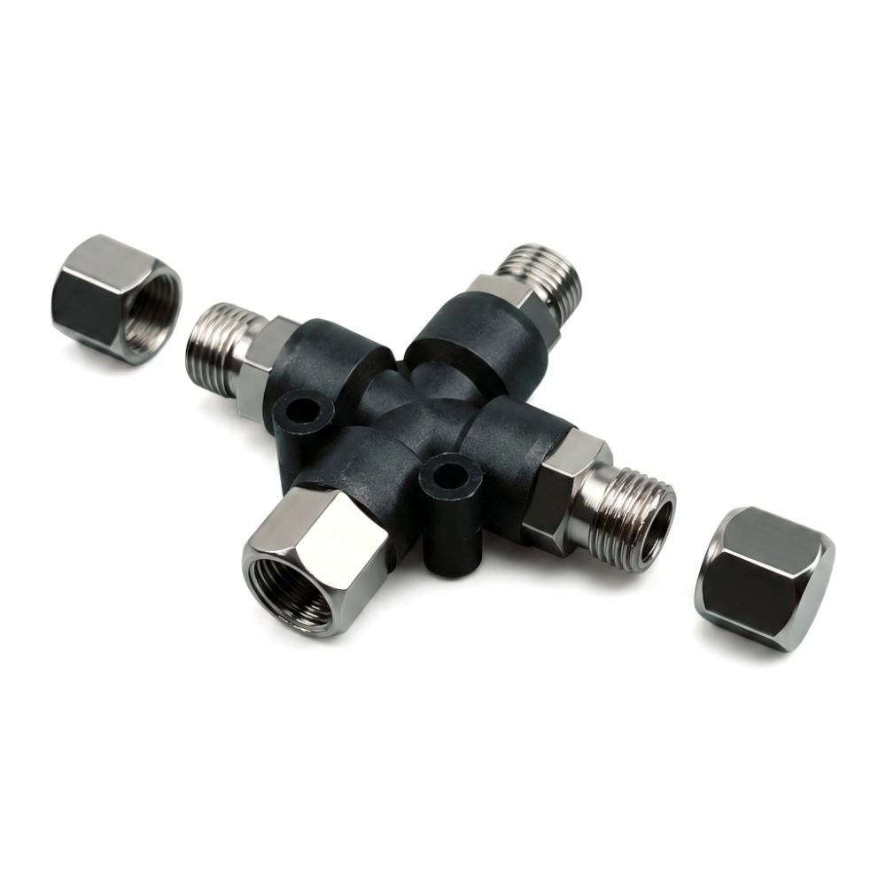 1/8in BSP Air Splitter Fitting Connector Black Multi-function Air Hose Adaptor 3 Way Three Outlets Air Pump Connector