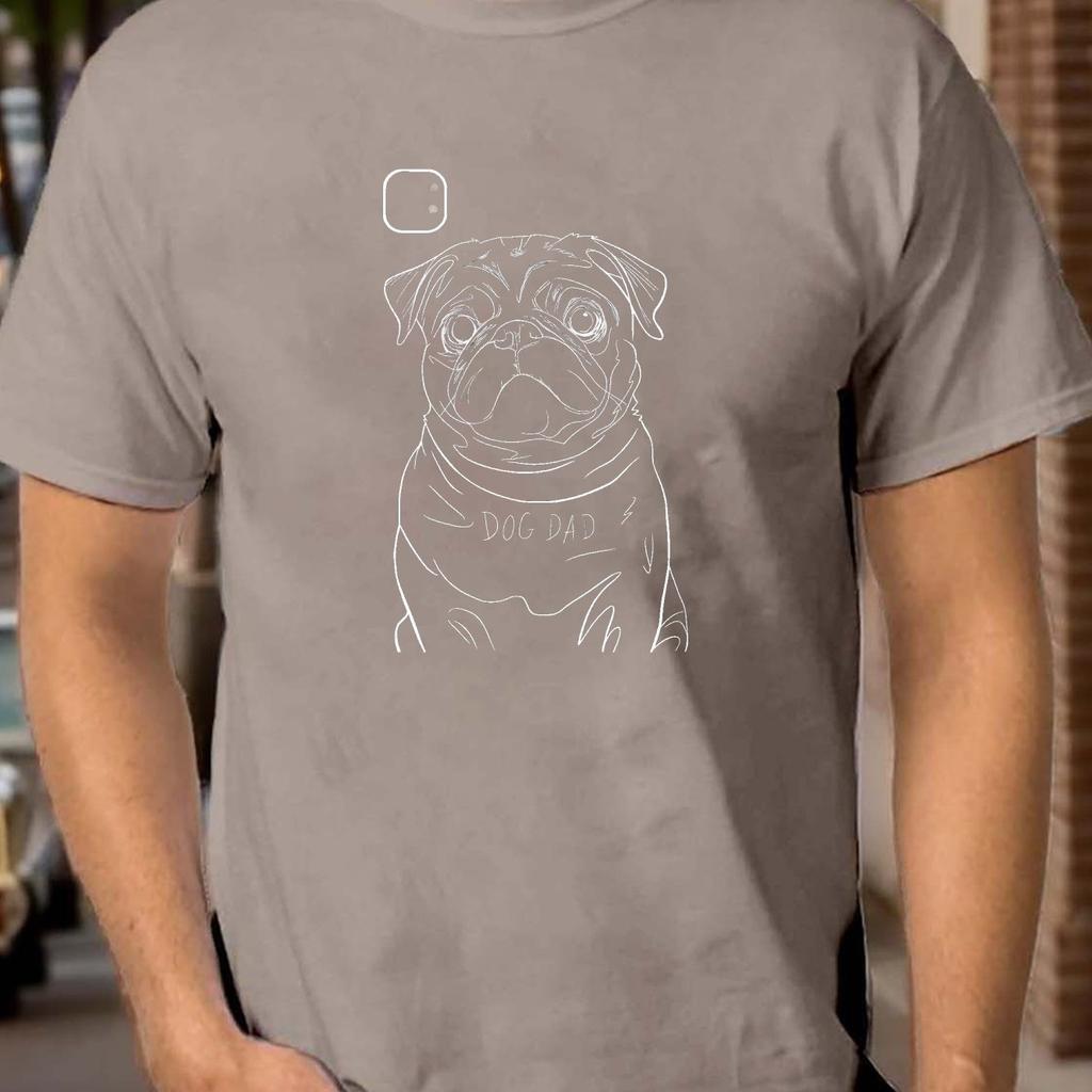 Dog Dad Pug Graphic Print Mens Cotton Casual Short Sleeve ONeck TShirt