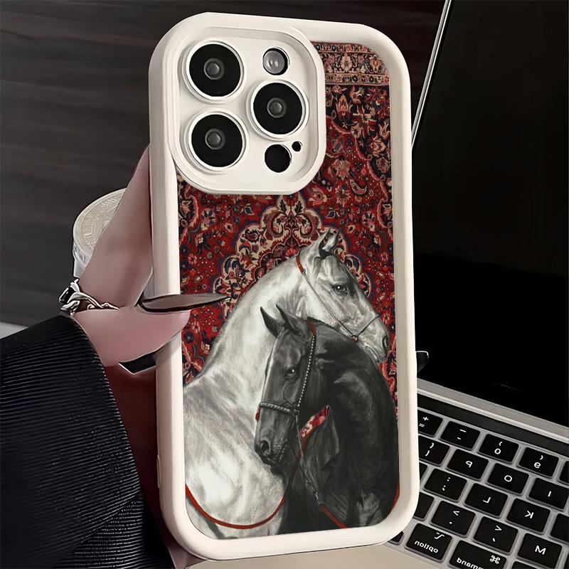 Phone Case for iPhone 17 Air 16E 15 16 Pro Max Horse Art Aesthetics Cover 14 Plus 13 12 Mini Soft Shell Silicone Fundas
