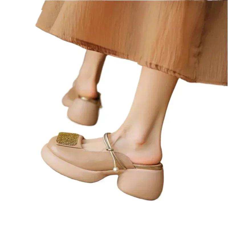 Baotou Thick-soled Sandals Women's Semi-slip Wear-resistant Block Heel Slippers Womens Shoes Zapatos De Mujer Heels Women Slides