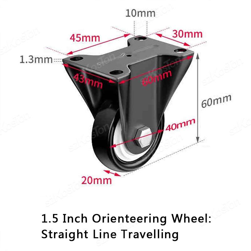 2pcs 1.5 inch 2inch Heavy Duty Black Swivel Castor Wheels Trolley Furniture Caster PP Material Flat Brake Gold Drill Caster