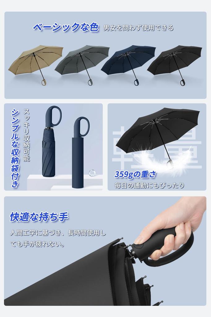 Folding Umbrella with Automatic Function Carabiner Large Folding Umbrella for Super Strong Suitable for Heavy Rainy and Typhoons Open/Close [Extra