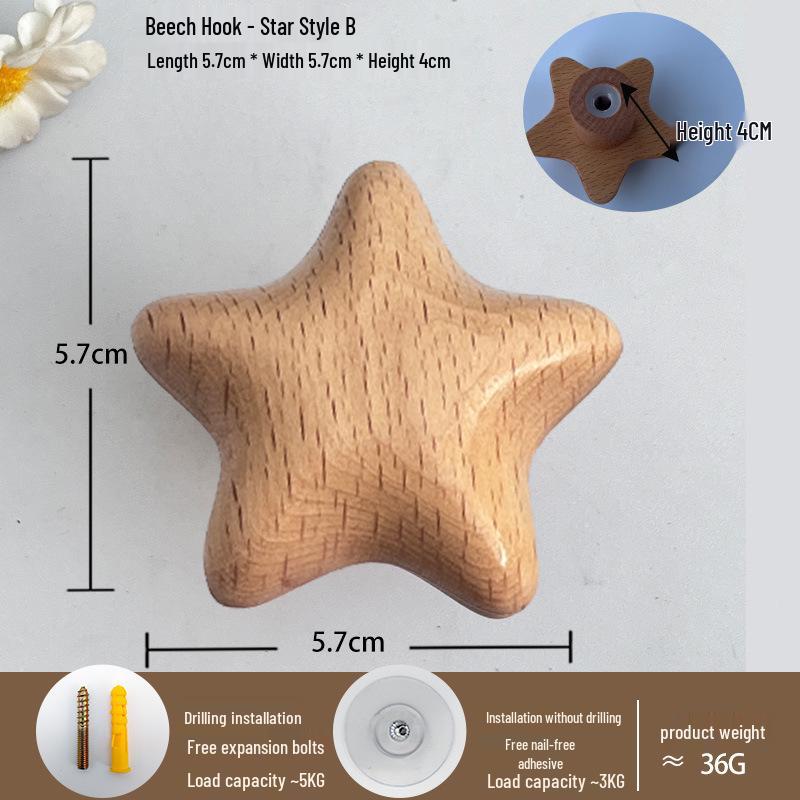 Solid Wood Moon, Star & Cloud Coat Hook for Hallway or Bedroom