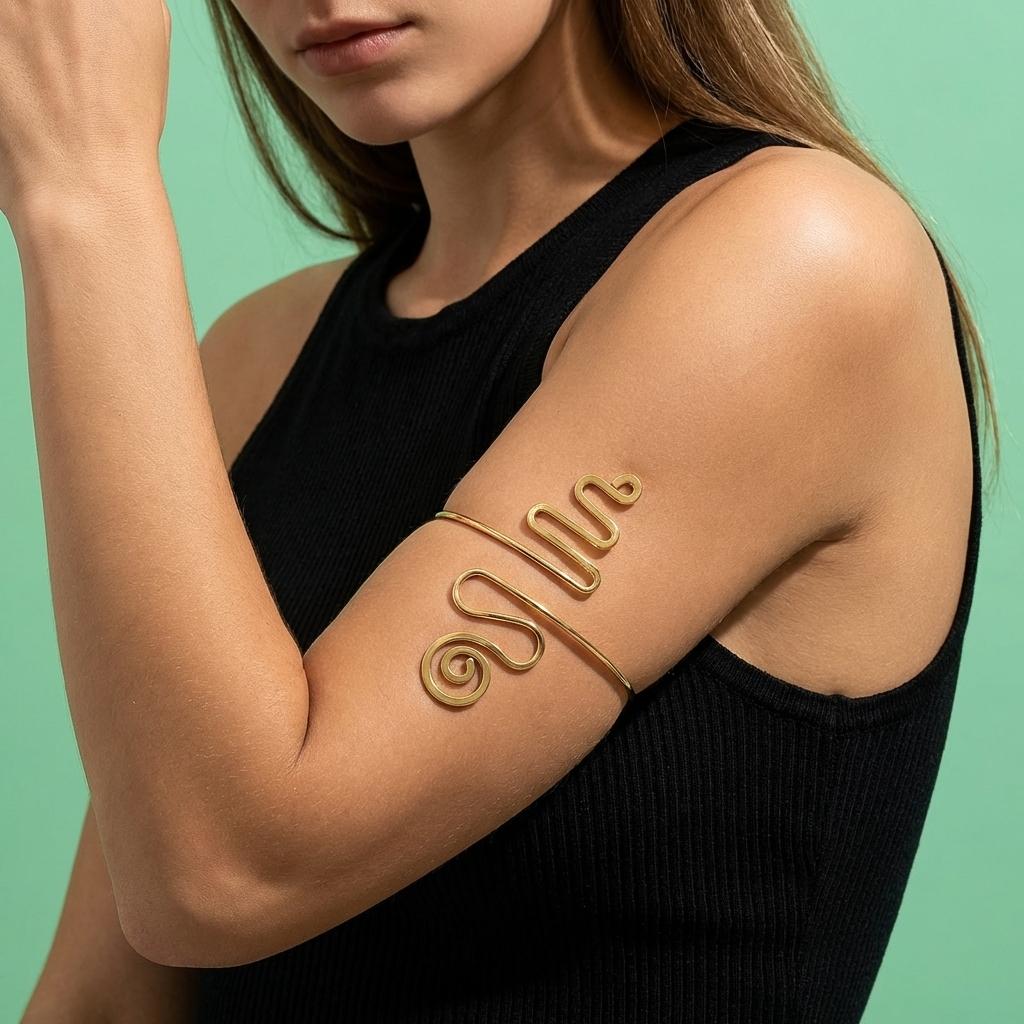 Geometric Line Wrapped Arm Cuff Adjustable Open Arm Cuff Women's Simple Fashion Accessory Holiday Gift