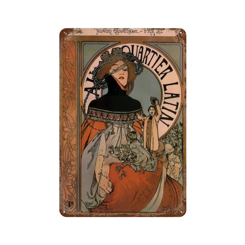 

Альфонс Муха Постер Дівчата Пін-ап Металева Бляшана Табличка Мистецтво Картина Декоративні Настінні Тарілки Для Бару Кафе Вітальні Домашній Декор Стін 20x30cm