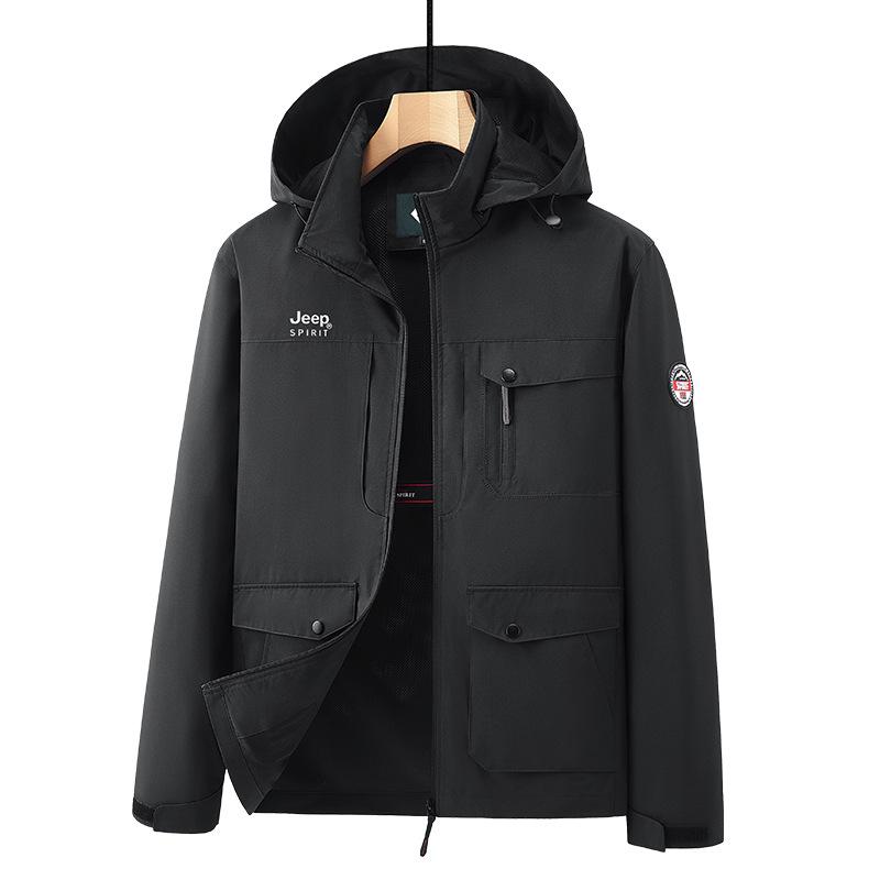 

Men s Windproof Multi-Pocket Jacket with Detachable Hood, Plus Size, for Spring/Autumn M
