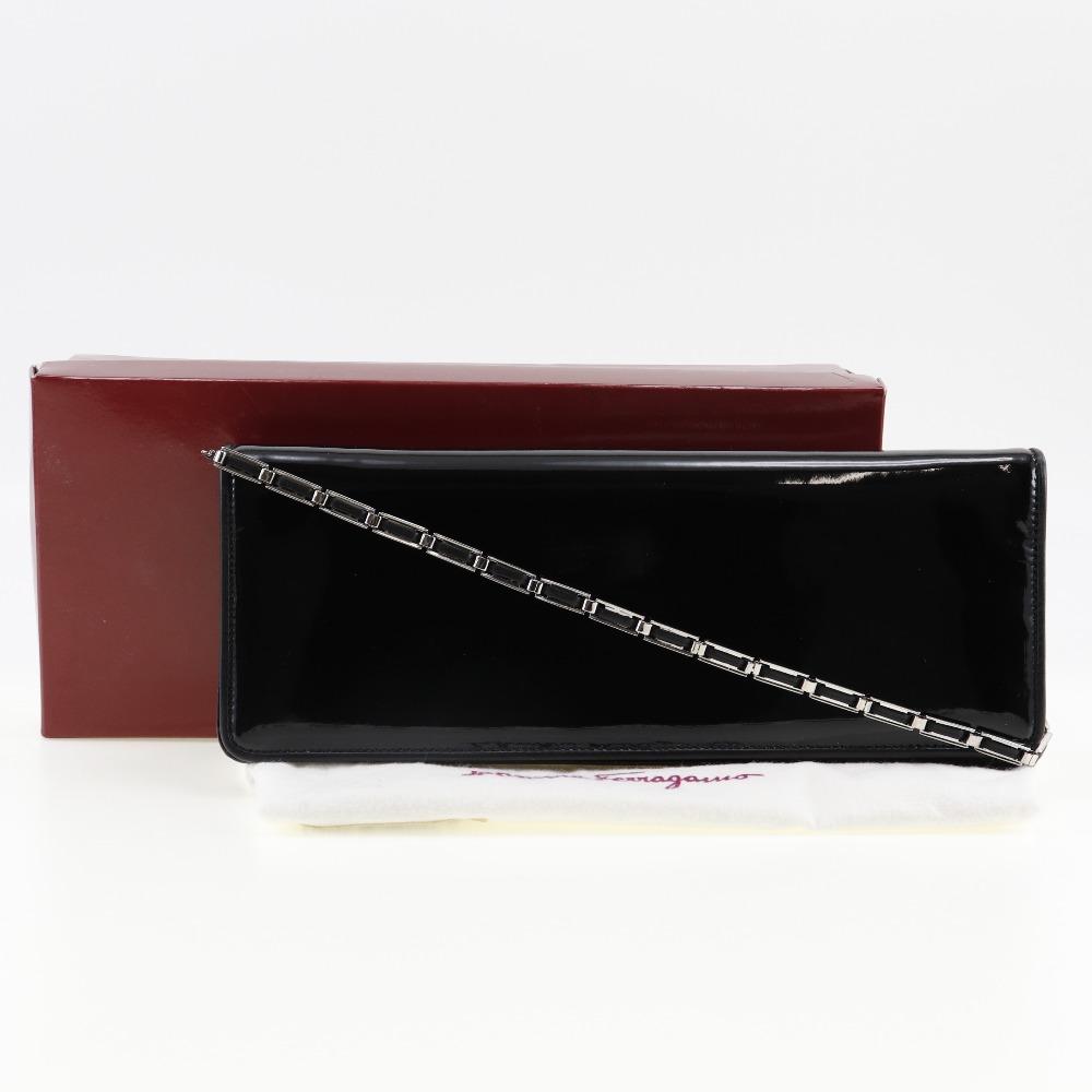 Salvatore Ferragamo ChainShoulder Shoulder Bag 21-4384 2-way Clutch Black Enamel Women Used