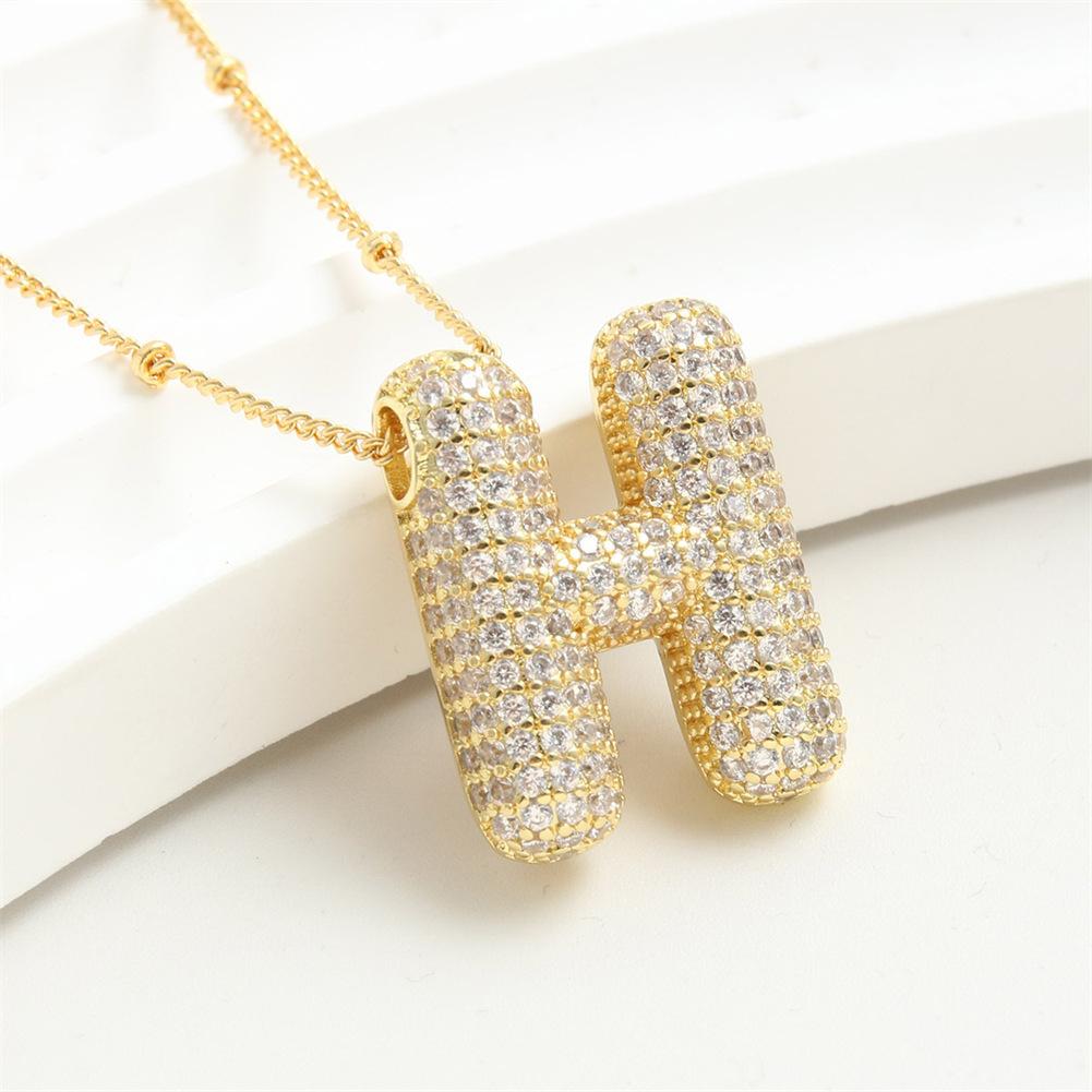 Light Luxury Brass 26 English Bubble Letter Zircon Large Pendant For Women's Party Jewelry Necklace