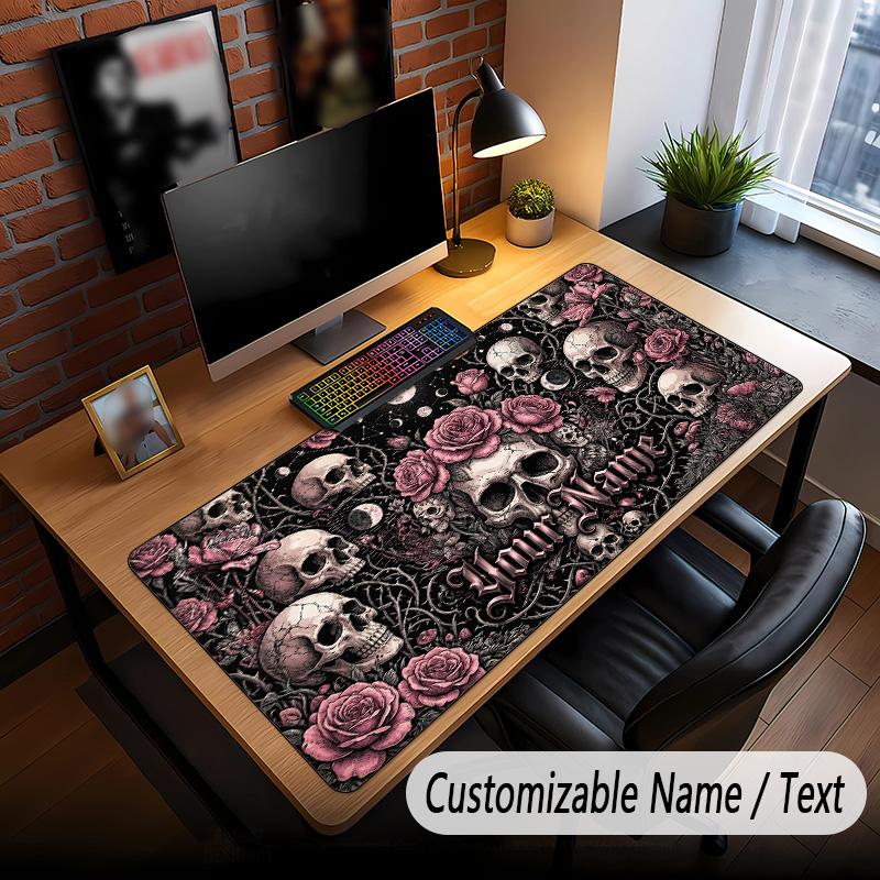 Skull Gothic Theme Custom Mouse Pad Personalized With Name Text Customized Desk Mat For Office Home Decor