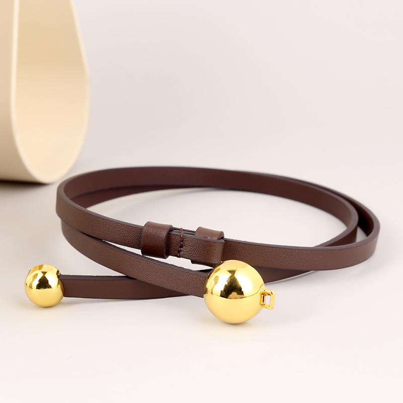 Leather Thin Belt Women'S Small Gourd Buckle Casual Decoration With Dress