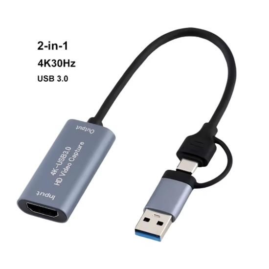 USB 3.0 Video Capture Card 4K HDMI To USB/Type-C Game Grabber Record Video Audio Recording for Switch Xbox PS4/5 Live Broadcast