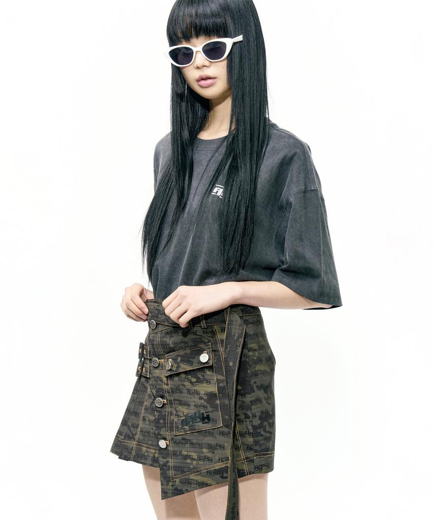 Eipeuleonwei Camo Pleated Wrap Skirt