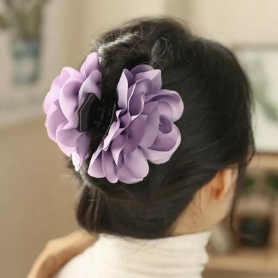 Flower Claw Clip Updo Half-Up [Hair Scrunchie] Chiffon Hairpin