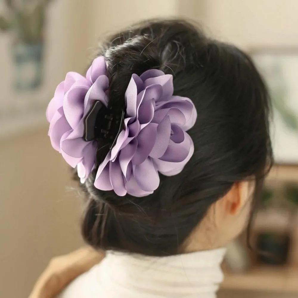 Flower Claw Clip Updo Half-Up [Hair Scrunchie] Chiffon Hairpin
