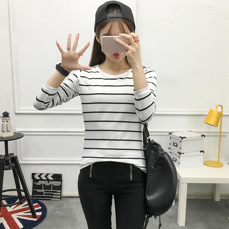 

Весенне-осенняя корейская футболка с длинным рукавом и принтом в полоску, женская тонкая спортивная рубашка, топ
