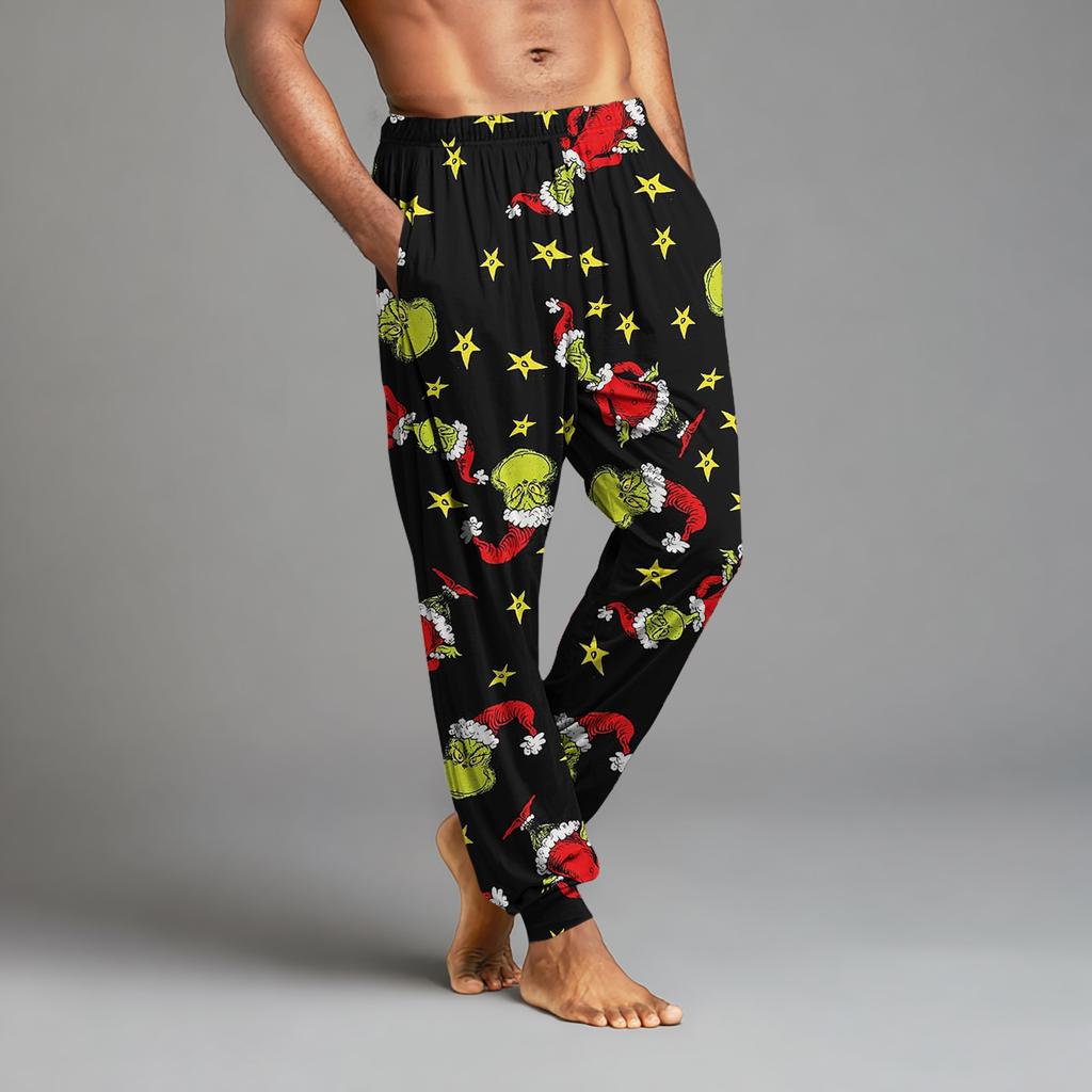 Pánské ležérní kalhoty se stahovací šňůrkou, kapsami a manžetami, domácí spací kalhoty