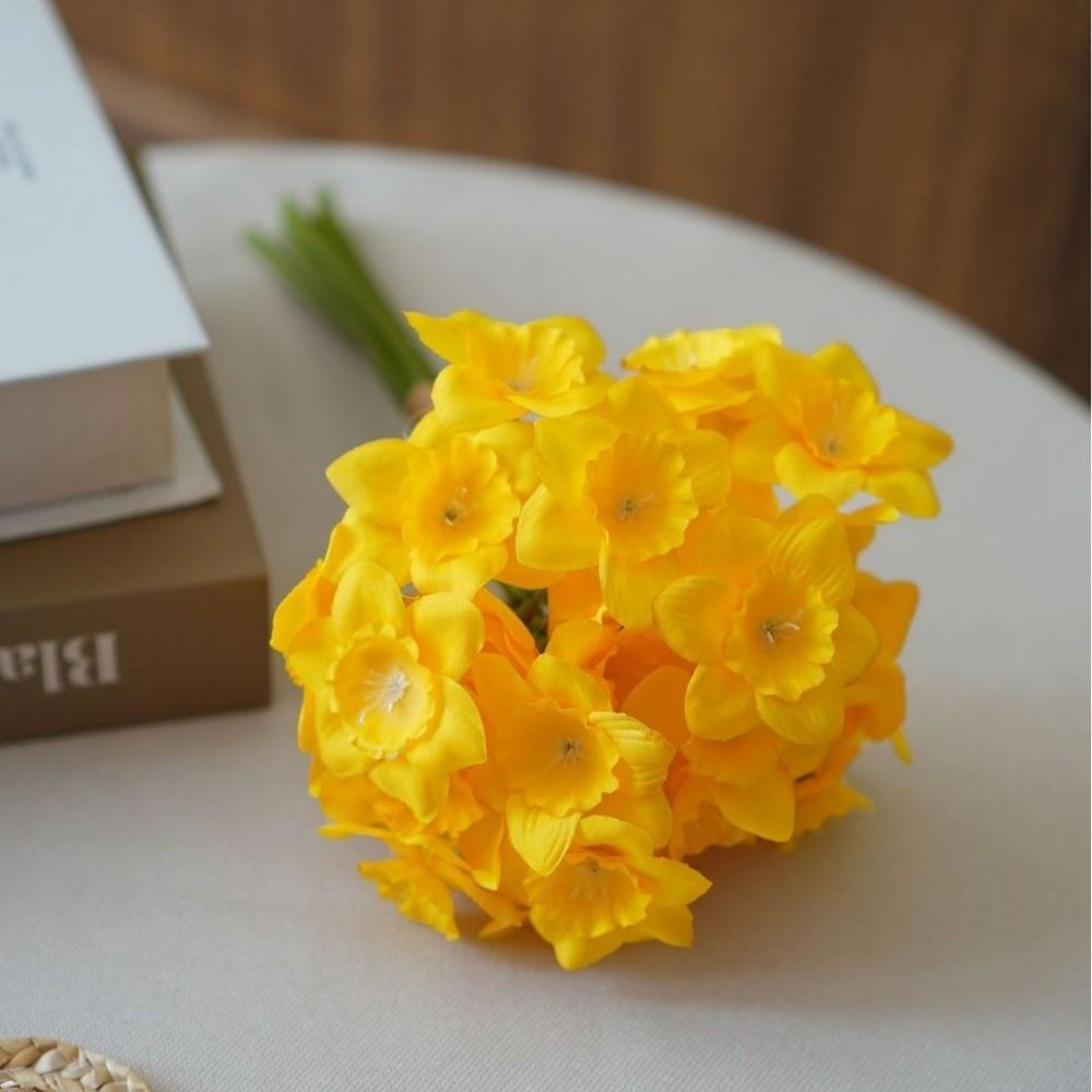 6PCS/Bundle Yellow Fake Daffodils Bouquet Simulated Decor Silk Flower  Wedding Decoration