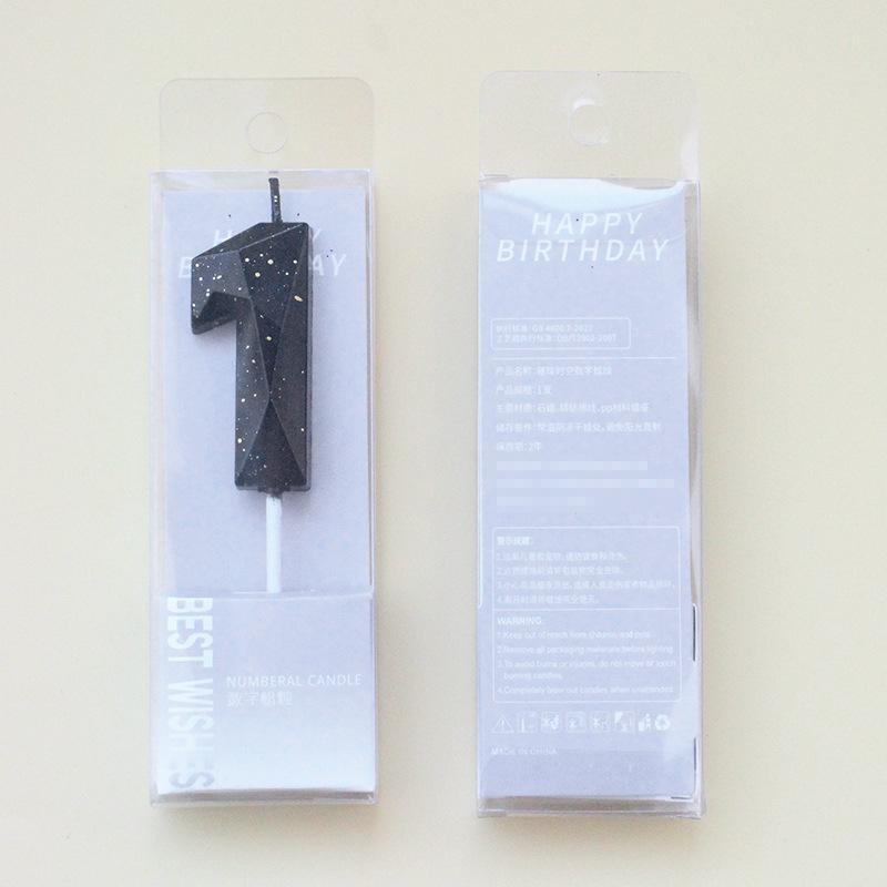 

Новые украшения для торта на день рождения, цифры 0-9, ПВХ, в коробке, черные, золотые, точечные свечи Space-time black gold point digital candle 9
