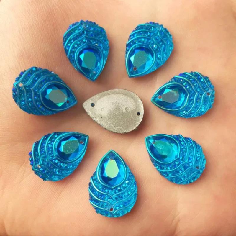 DIY 40pcs 13x18mm Teardrop Sew On Rhinestones AB Colors Resin Sew On Stone Flatback 2holes for Garment Clothing -A29