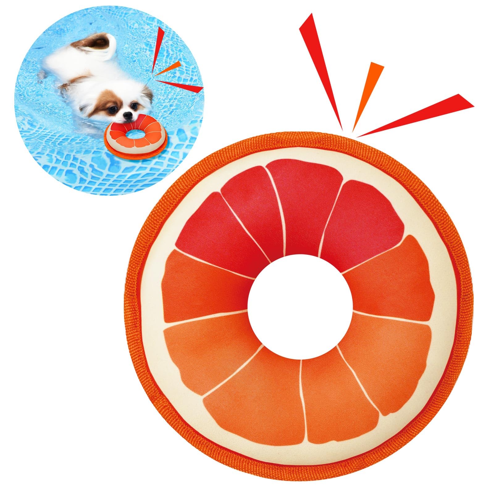 

Pawplusee Игрушка для собак Плавательный круг с пищалкой для использования в помещении и на улице для маленьких и средних собак Интерактивная игрушка Подарок на день рождения Игра в воде Грейпфрут