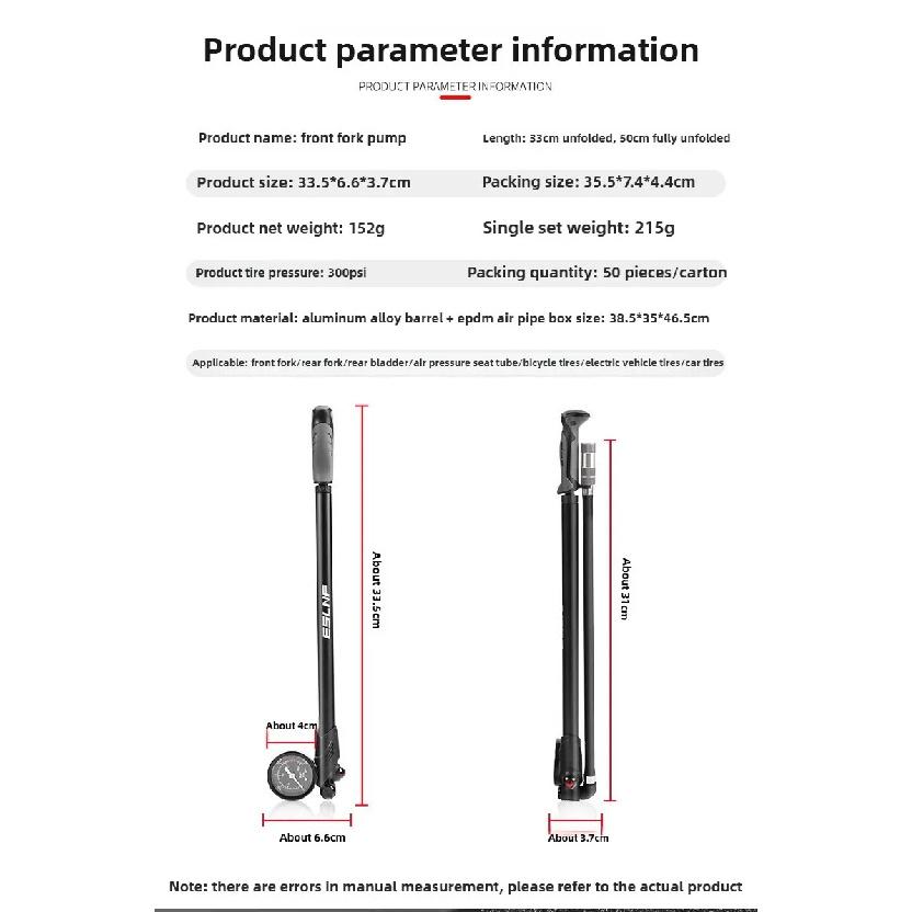 Pompa Aria Portatile ad Alta Pressione 300psi ESLNF per Bici con Manometro per Forcella e Ammortizzatore Posteriore Bicicletta da Montagna